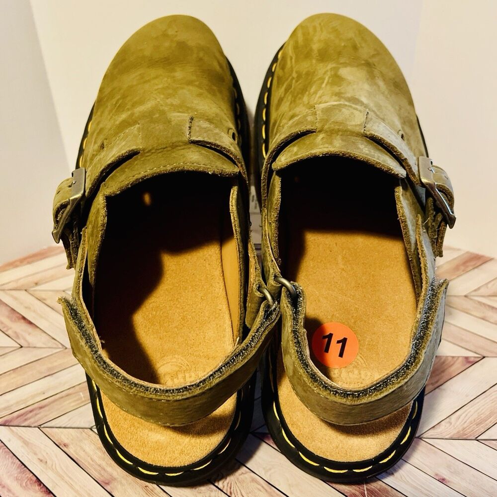 Dr Martens Jorge II Tumbled Nubuck Muted Olive Leather M 11 W 12 Slingback Mules - Picture 4 of 8